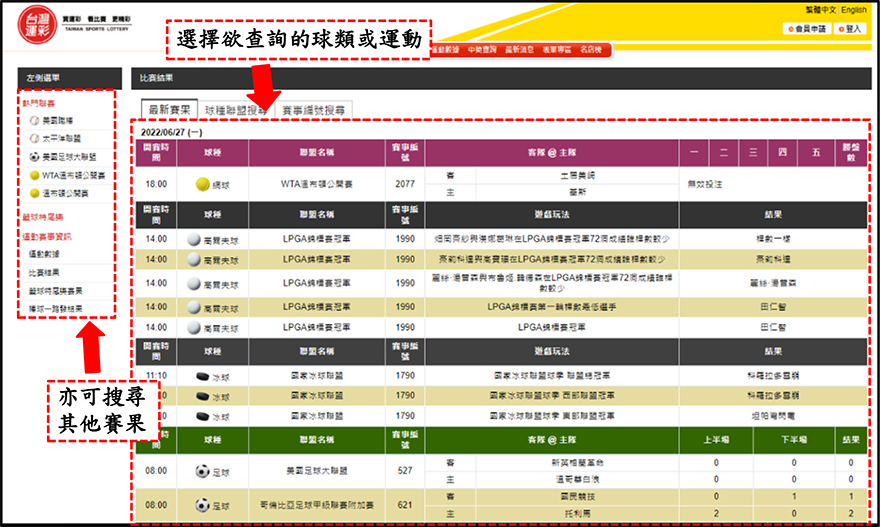 台灣運彩-線上投注 賽果查詢